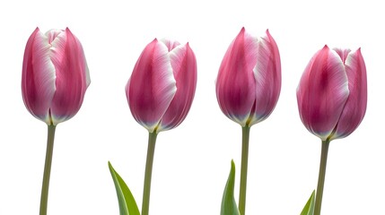 Obraz premium Four Pink and White Tulips Isolated on White Background