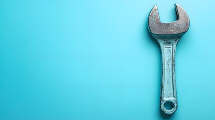 Vintage Wrench on Blue Background for Repair and DIY Projects