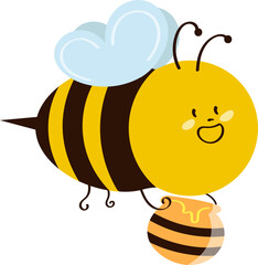 Adorable Honey Bee Holding a Honey Jar – Cute Vector for Kids and Summer Design