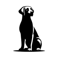 Fototapeta premium Black and White Vector of a Dog Sitting Silhouette