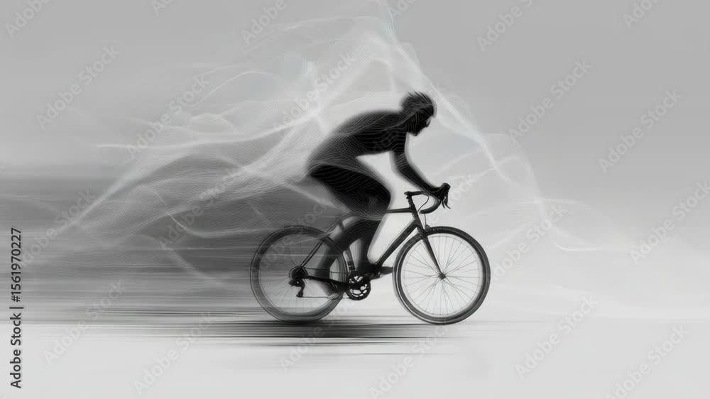 Poster dynamic cyclist silhouette in motion with abstract background and motion blur effect