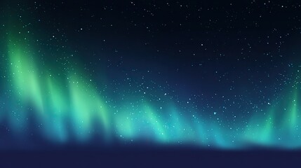 Dark night sky with northern lights glowing in green and blue shades, creating an enchanting backdrop perfect for product presentation, blending natural wonder with captivating celestial beauty.