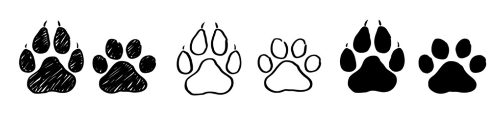 Hand drawn paw cat and dog. Drawing pet paw icon. Dog paw vector illustration	
