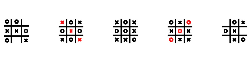 Tic tac toe icon flat style. Tic tac toe game icons set. Tic Tac Toe variations table icon. Tic tac toe templates isolated. Vector illustration. EPS 10