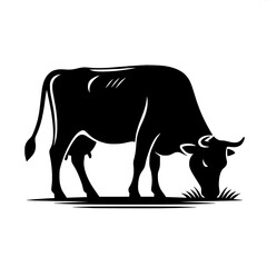 Black and White Vector of a Cow Grazing Silhouette