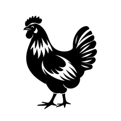 Black and White Vector of a Hen Silhouette