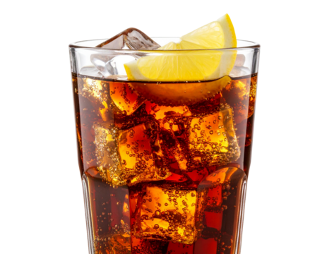 Cola Drink with Ice and Lemon in Glass – PNG Isolated on Transparent Background