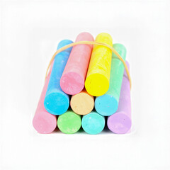 Bundle of Colorful Chalk Sticks Tied with Rubber Band Isolated on White Background – Creative School Supplies, Art Tools, and Educational Concept