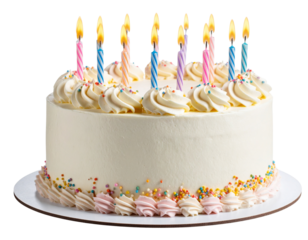 Birthday Cake with Candles and Icing – Transparent Background PNG Clipart