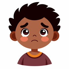 sad dark skin boy, crying black boy, tearful child, upset boy, emotional boy, African American boy, dark skin kid, cartoon boy, child character, boy portrait, white background, flat design, boy avatar