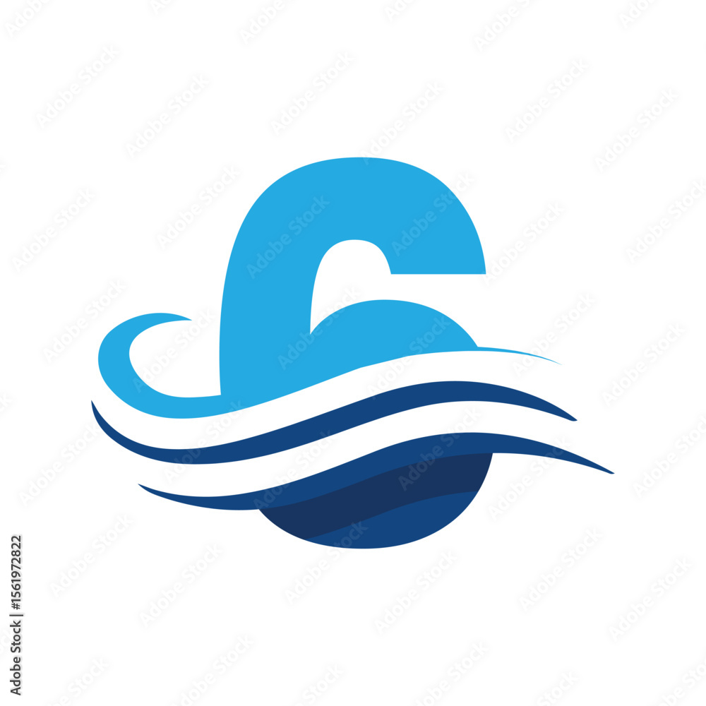 Poster the image shows a flat logo design that depicts a number 6 in blue color combination with three wavy