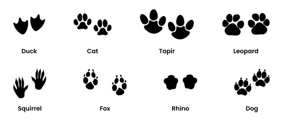 Wild Animal Footprint Silhouette Black Filled On The White Background - Vector Illustration Outdoor Design Icon.