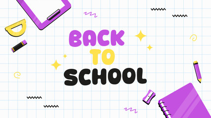 Back to school background design with stationery elements on white background. Simple and minimalist Back to school greeting template