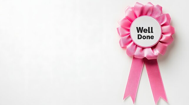 Pink Ribbon Award with Well Done Message for Achievement Recognition