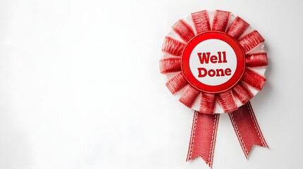 Red Achievement Ribbon with "Well Done" Text on White Background