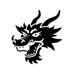 Illustration of a stylized black dragon head profile