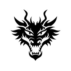 Illustration of a stylized black dragon head on white