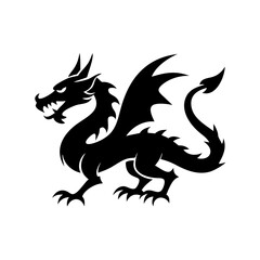 Naklejka premium Silhouette of a dragon with wings and spiky tail art