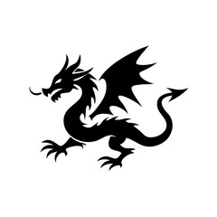 Silhouette of a mythical dragon with wings and tail