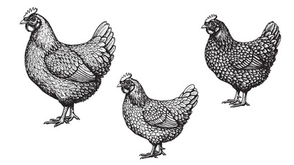 chicken in vintage engraving style for farm design