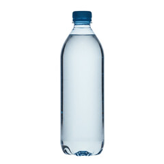 Naklejka premium Clear plastic water bottle with blue cap on white background isolate