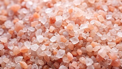 A closeup view of a pile of pink himalayan salt crystals, showcasing their delicate texture and color