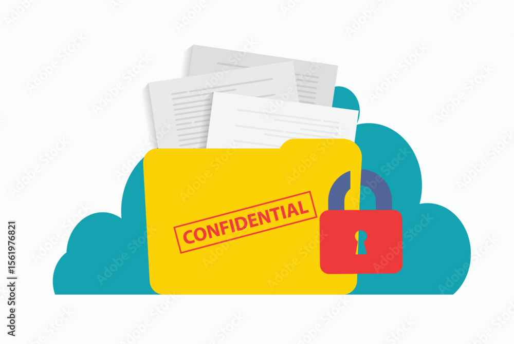 Aufkleber yellow folder with confidential documents. top secret data with red stamp. data protection. huge pad