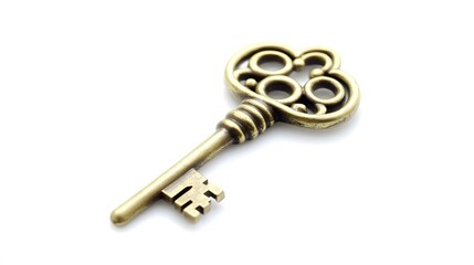 Antique Ornate Golden Key Isolated on White Background