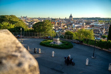 Spectacular view of Rome during the warm sunny afternoon and blue sky Italy