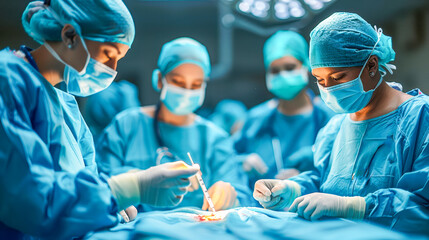 Surgical team performing operation in a sterile environment with focused teamwork and precision