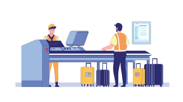 Professional Airport Security Officer Screening Baggage on Conveyor Belt