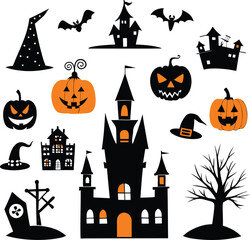 Set Halloween Elements Vector Illustration with Various Kinds 