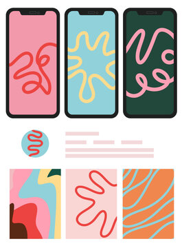 Instagram Feed Mockup. Social Media Modern Background  Template. Post and Stories Frames with Abstract Flowing Shapes