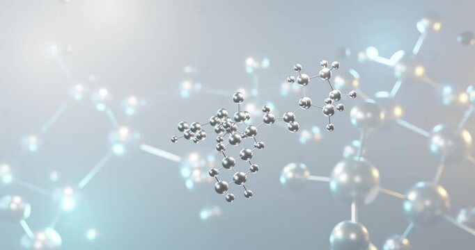 Atuzaginstat rotating 3d molecule, molecular structure of gingipain inhibitor seamless video
