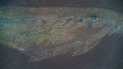 View of a plowed field from above