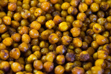 Food background, delicious chickpea flatlays close-up macro. Concept of healthy snacks, healthy and...