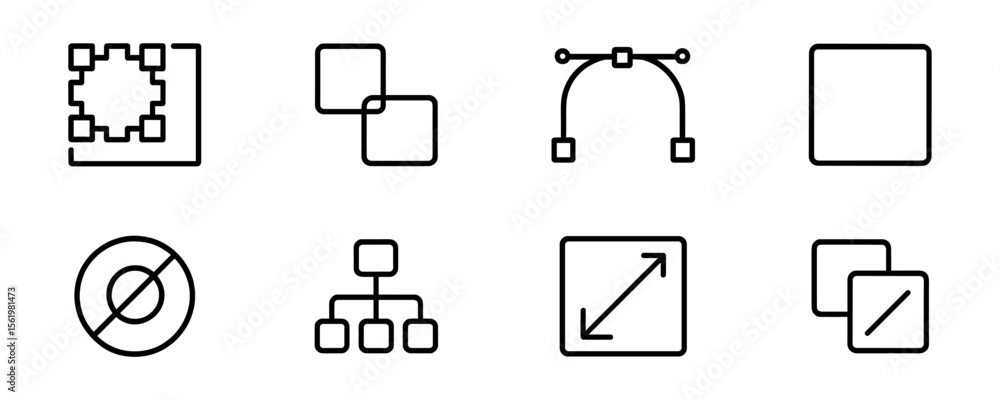 Poster digital editing outline icon set. vector tools, graphic design line collection
