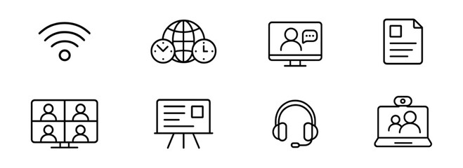 Communication and network linear icon set. digital, connectivity, internet, device icons
