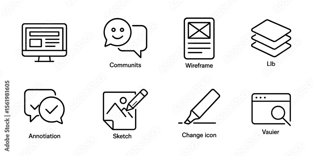 Poster ui/ux tools outline icon set. wireframe, sketch, annotation icons collection