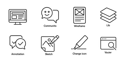 Ui/ux tools outline icon set. wireframe, sketch, annotation icons collection