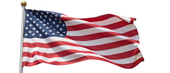 Obraz premium American flag waving in wind, symbolizing patriotism and national pride. vibrant colors and stars represent unity and freedom