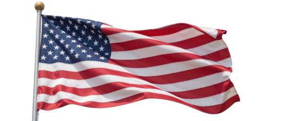 American flag waving in wind, symbolizing patriotism and national pride. vibrant colors and stars represent unity and freedom