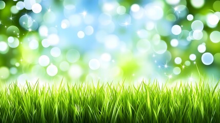 Obraz premium Vibrant Green Grass Meadow with Sparkling Bokeh Background
