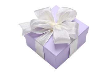 Lavender gift box with white ribbon. Surprise, celebration.