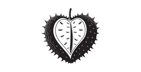 Heart shaped horse chestnut seed pod cut open silhouette