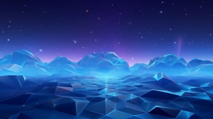 A low poly surface with embedded digital lights scattered across the terrain in gradient cyan to indigo tones.