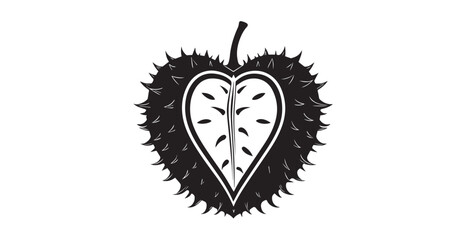 Stylized heart shaped soursop fruit silhouette with spiky exterior and seeds