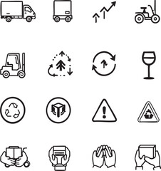 Logistics, Safety & Recycling Vector Icons for Supply Chain, Packaging, and Transport Efficiency | EPS File for Scalable Use