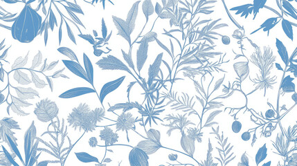 Blue botanical floral pattern