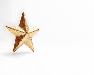 Glittering Gold Star Festive Decoration on White Background